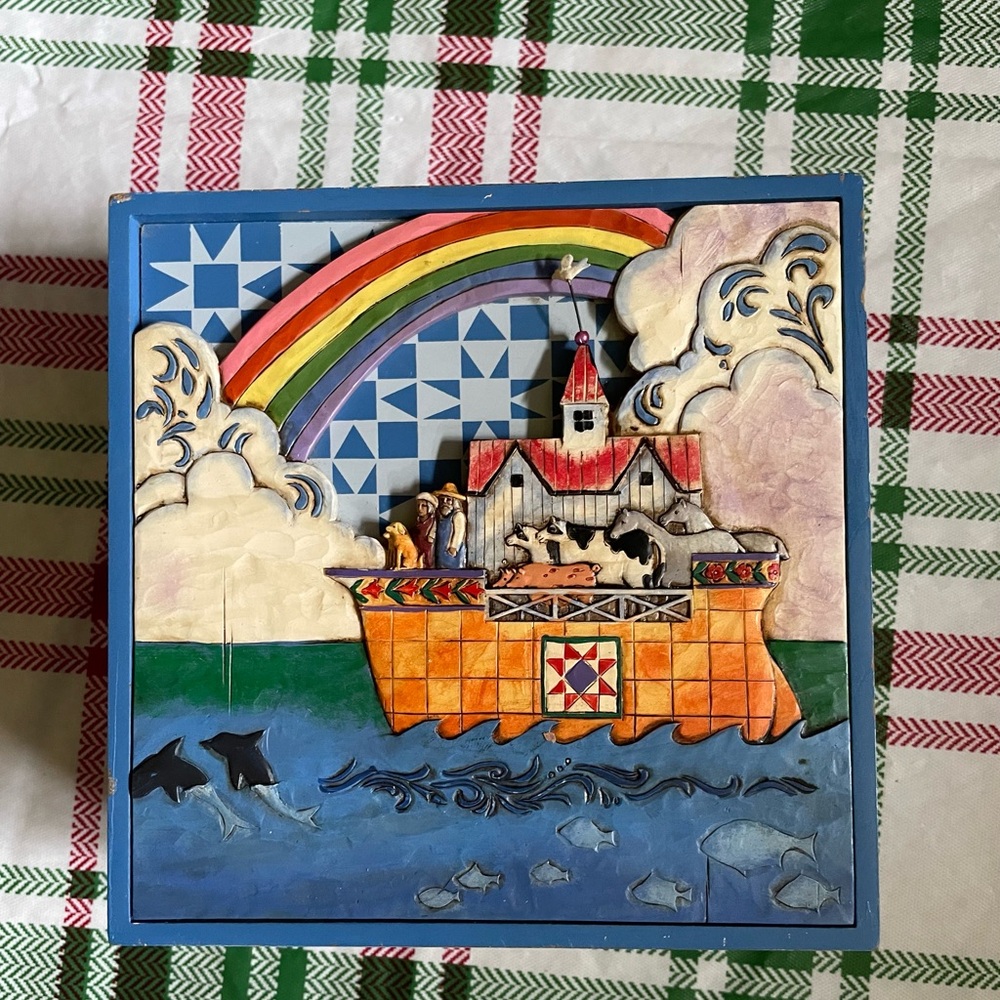 Jim Shore Blue and Orange Noah's Ark Puzzle box storage
